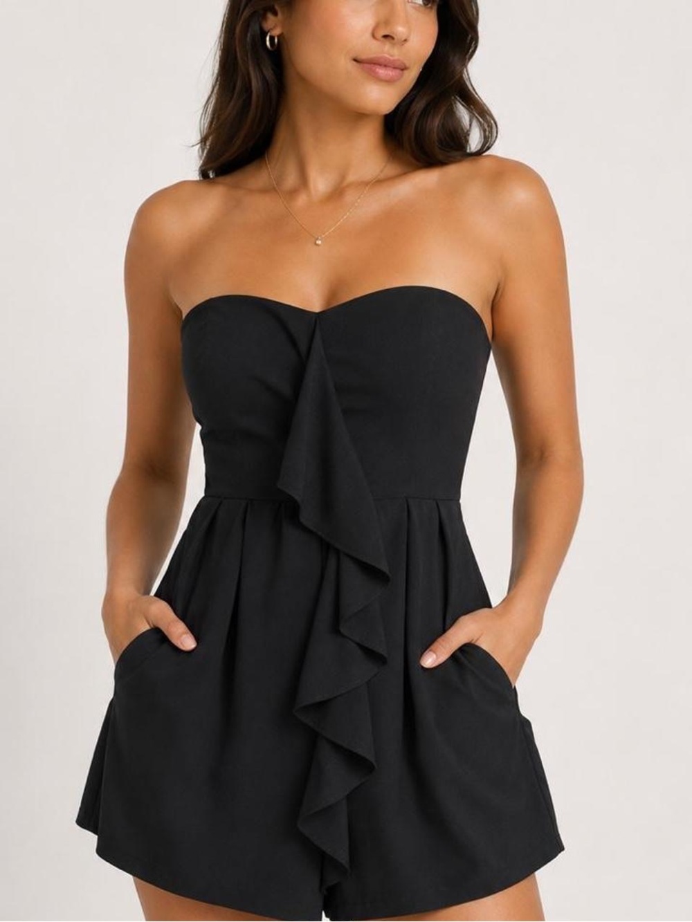 Express Black Strapless Ruffle Romper - Picture 1 of 6